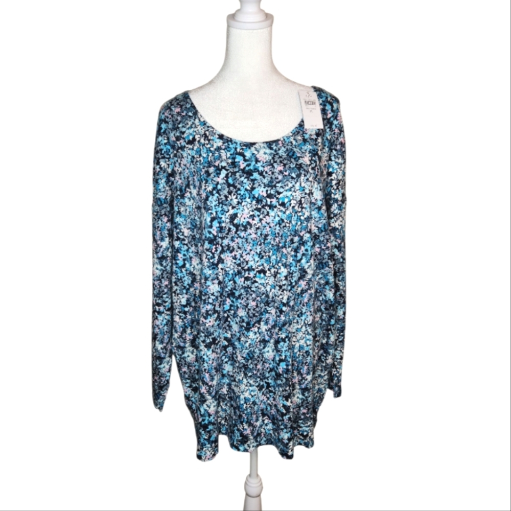 NEW J Jill Painted Floral Supima Cotton Scoop Neck Tunic XL